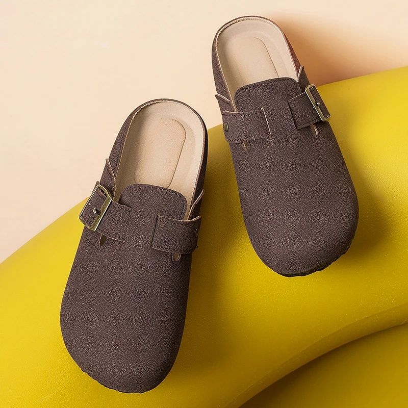 New Style Of Women's Birken Shoes， Retro Anti Slip Flat Bottomed Half Slippers , Soft-soled Comfortable Breathable  Sandals，Trend Solid Color Casual Shoes