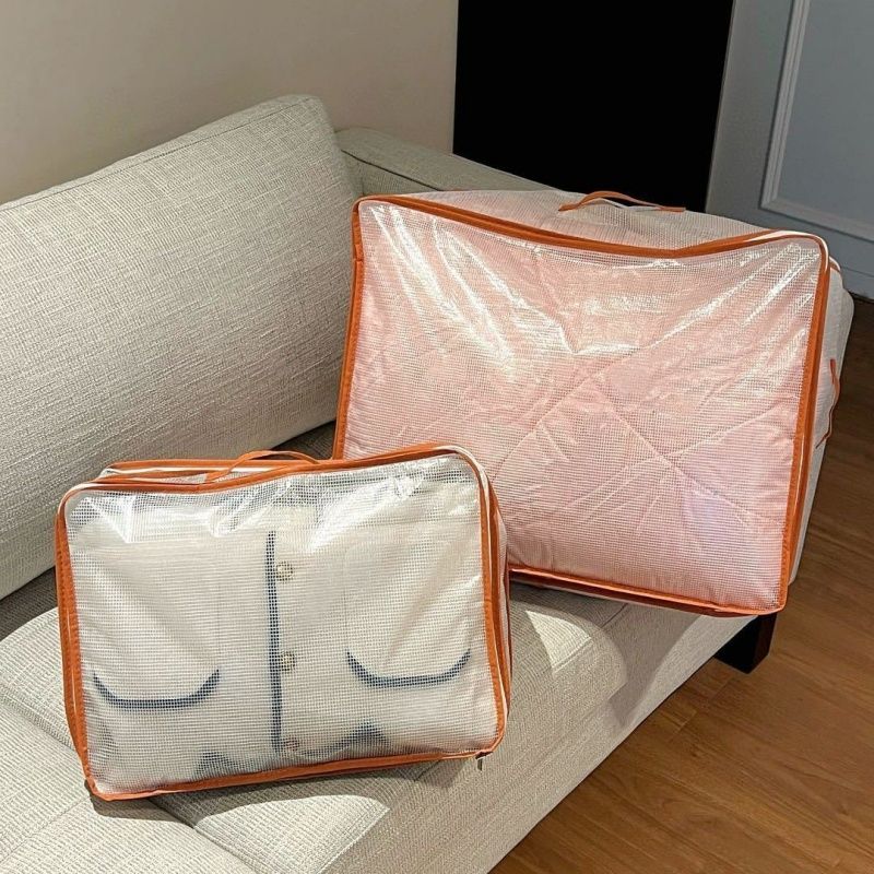 Large And Small Two-piece set，Reticulated Transparent Storage Bags Multi-functional Packaging Moving Bags, Household Large-capacity Clothing Pants Quilt Bags (Large 52*42*30cm, Small 40*30*18cm)