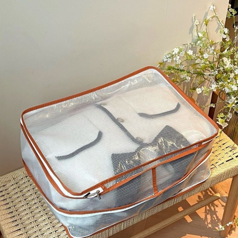 Large And Small Two-piece set，Reticulated Transparent Storage Bags Multi-functional Packaging Moving Bags, Household Large-capacity Clothing Pants Quilt Bags (Large 52*42*30cm, Small 40*30*18cm)