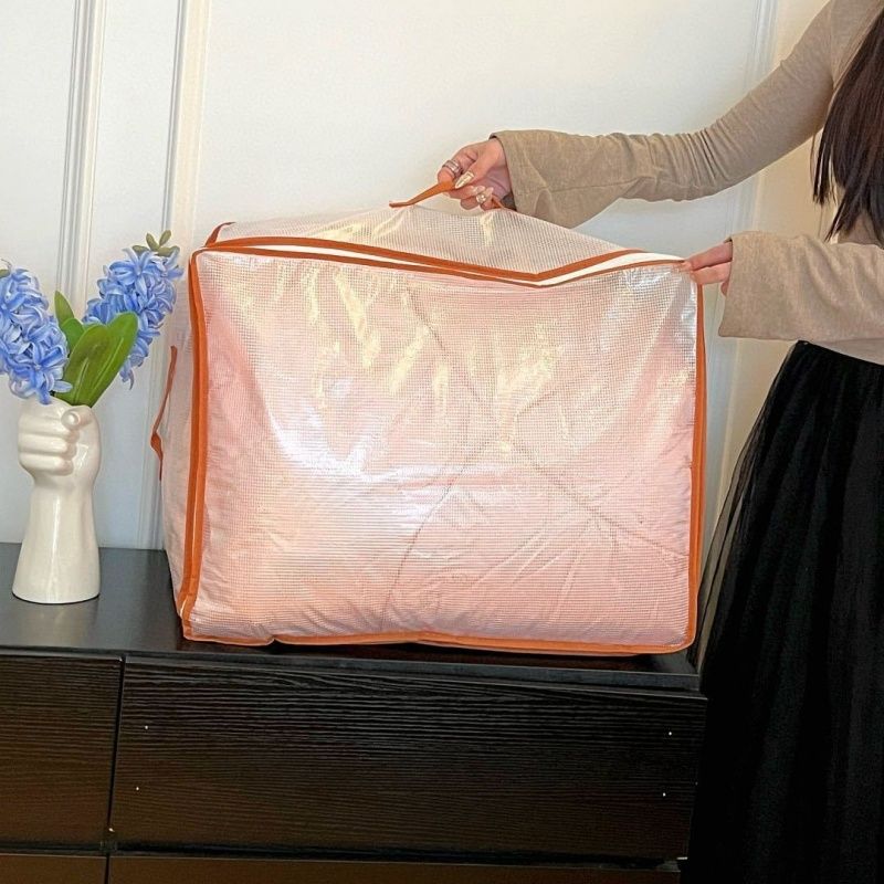 Large And Small Two-piece set，Reticulated Transparent Storage Bags Multi-functional Packaging Moving Bags, Household Large-capacity Clothing Pants Quilt Bags (Large 52*42*30cm, Small 40*30*18cm)