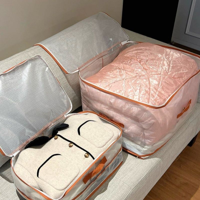 Large And Small Two-piece set，Reticulated Transparent Storage Bags Multi-functional Packaging Moving Bags, Household Large-capacity Clothing Pants Quilt Bags (Large 52*42*30cm, Small 40*30*18cm)