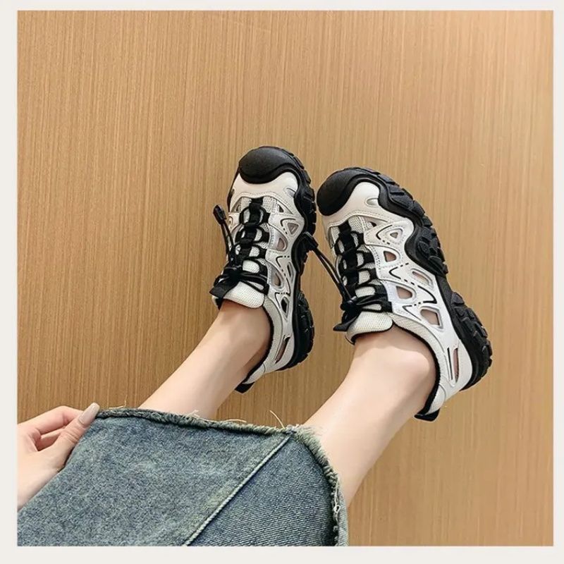 Hollow Sports Sandal Female, Breathable Ugly Sports Daddy Shoes, Casual Versatile Hole Shoes ，Anti-slip And Wear-resistant Sole, 4 Centimeter Heel Height,Pretty Girl Fairy Shoes