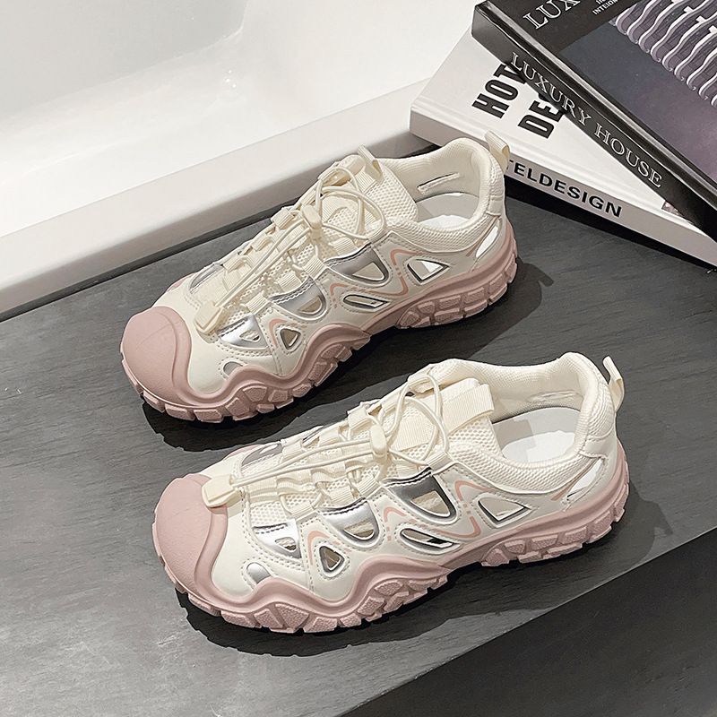 Hollow Sports Sandal Female, Breathable Ugly Sports Daddy Shoes, Casual Versatile Hole Shoes ，Anti-slip And Wear-resistant Sole, 4 Centimeter Heel Height,Pretty Girl Fairy Shoes