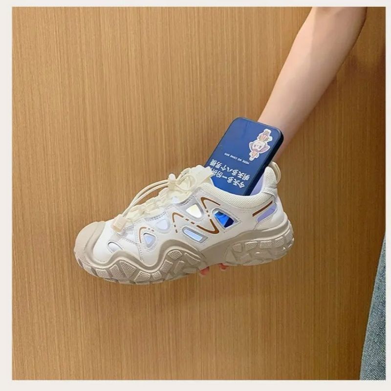 Hollow Sports Sandal Female, Breathable Ugly Sports Daddy Shoes, Casual Versatile Hole Shoes ，Anti-slip And Wear-resistant Sole, 4 Centimeter Heel Height,Pretty Girl Fairy Shoes