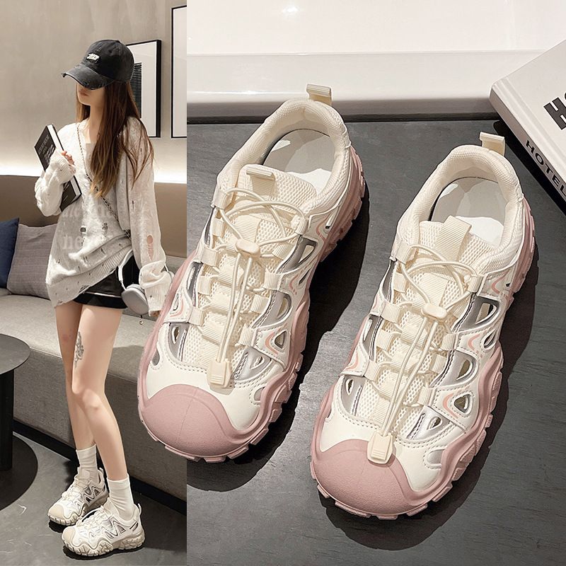 Hollow Sports Sandal Female, Breathable Ugly Sports Daddy Shoes, Casual Versatile Hole Shoes ，Anti-slip And Wear-resistant Sole, 4 Centimeter Heel Height,Pretty Girl Fairy Shoes