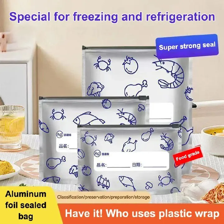 Aluminum Foil Food Preservation Sealed Bags, Household Refrigerator Food Freezing Special Storage Bags, Tight Bags, Special Freezing Bags，Zipper Design Reusable And Affordable