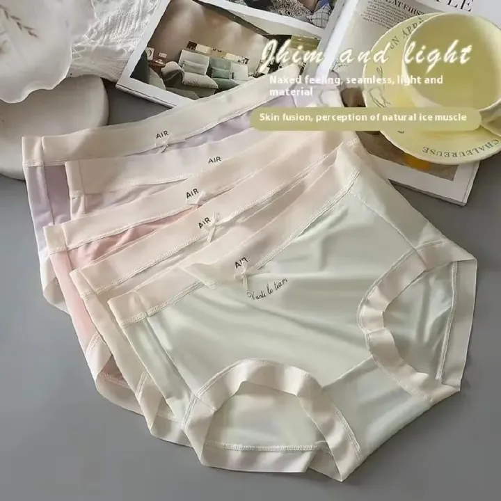 Mid-high Waist Ice Silk Cool Feeling Ultra-thin Seamless Underwear For Women,Breathable And Comfortable Girls' Triangle Underwear,Romantic Ice Silk,Full Of Enchantment,Summer Madam Exclusive Underwear