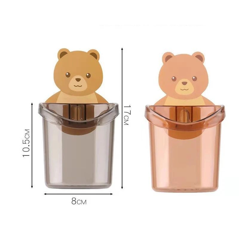 Cartoon Bear Punch-free Wall-hung Storage Cup, Bathroom Toothbrush Holder For Toothpaste