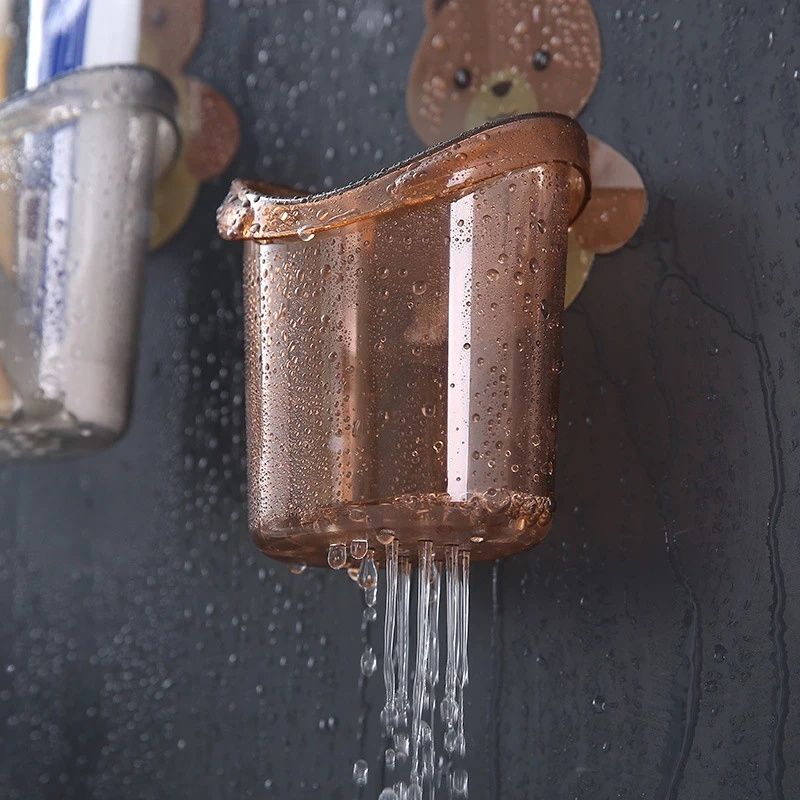 Cartoon Bear Punch-free Wall-hung Storage Cup, Bathroom Toothbrush Holder For Toothpaste