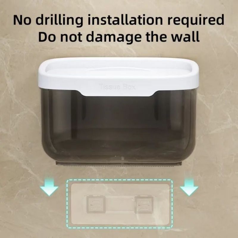 Multifunctional  Waterproof With Shelf For  Toilet Paper Storage Rack,Transparent  Plastic Without Punching Holes,  Creative Roll Paper Box