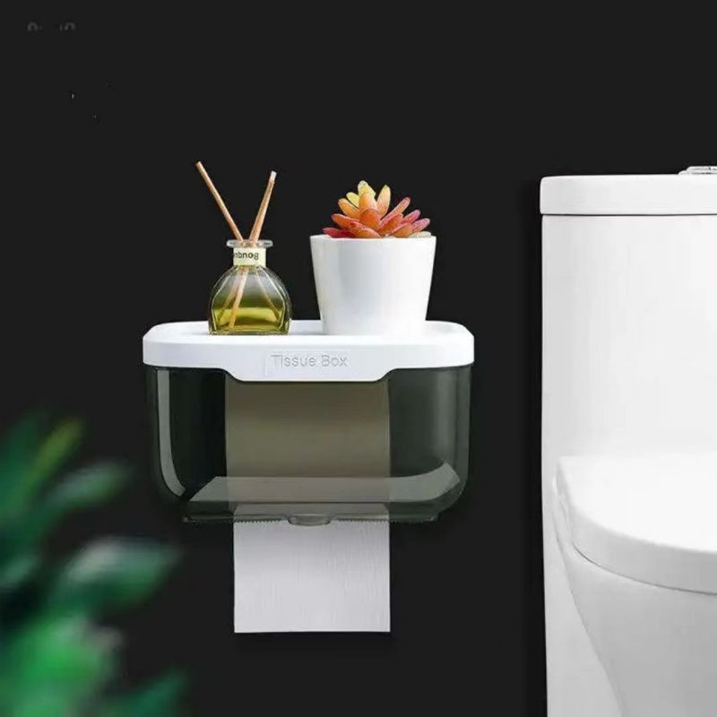 Multifunctional  Waterproof With Shelf For  Toilet Paper Storage Rack,Transparent  Plastic Without Punching Holes,  Creative Roll Paper Box