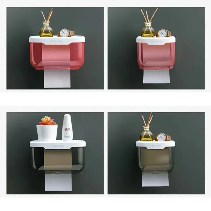 Multifunctional  Waterproof With Shelf For  Toilet Paper Storage Rack,Transparent  Plastic Without Punching Holes,  Creative Roll Paper Box
