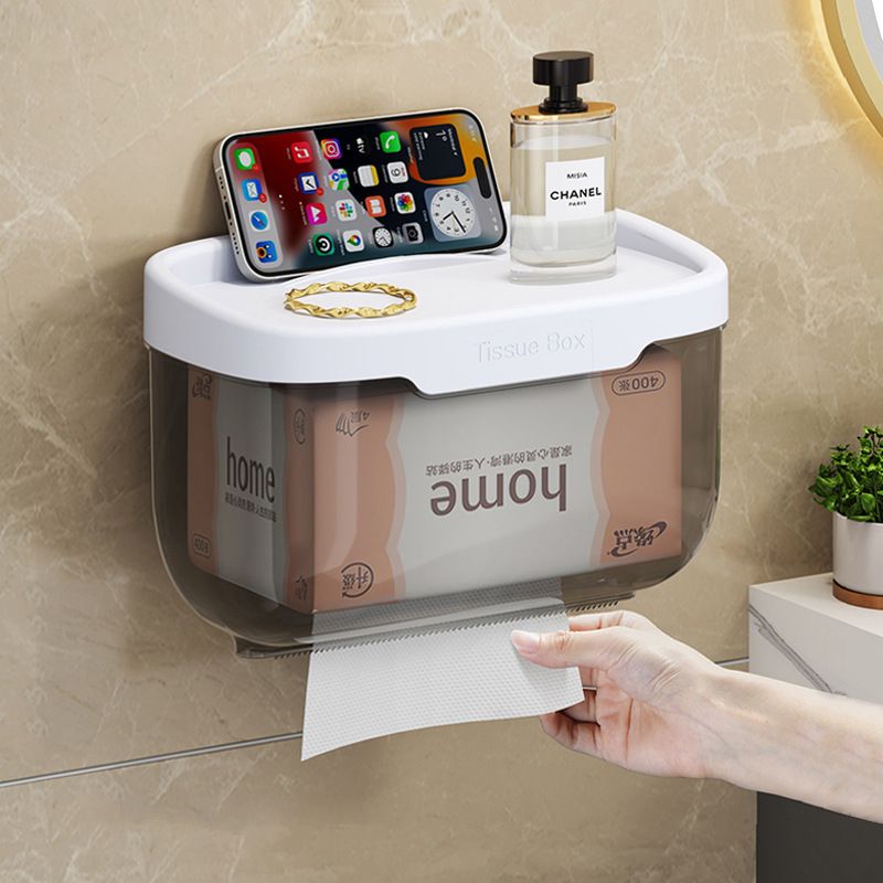 Multifunctional  Waterproof With Shelf For  Toilet Paper Storage Rack,Transparent  Plastic Without Punching Holes,  Creative Roll Paper Box