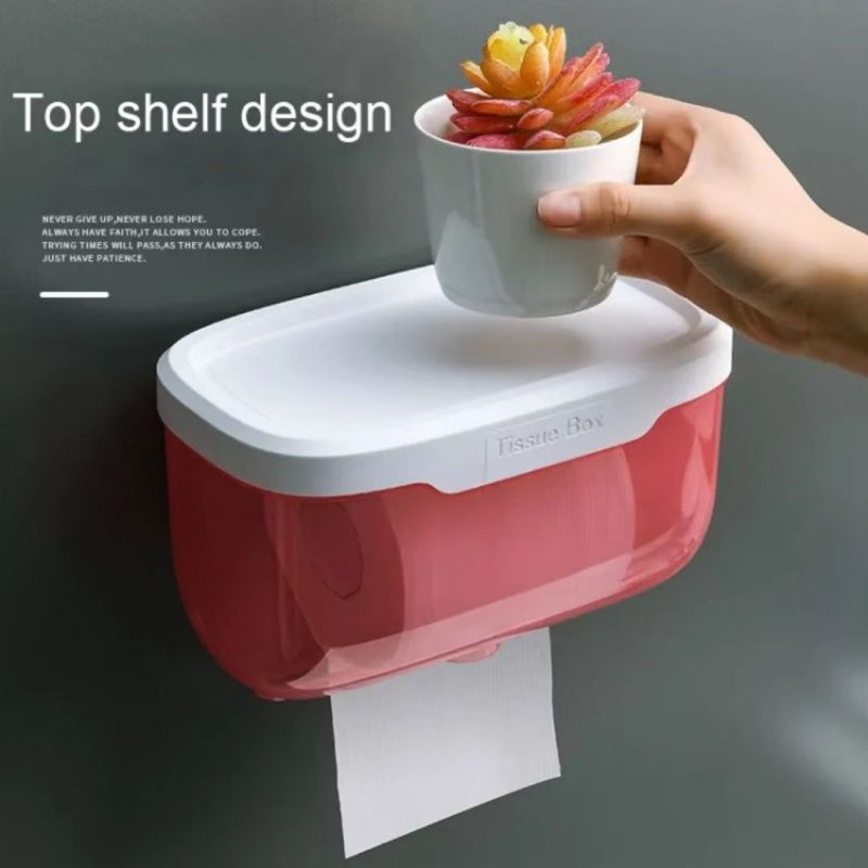 Multifunctional  Waterproof With Shelf For  Toilet Paper Storage Rack,Transparent  Plastic Without Punching Holes,  Creative Roll Paper Box