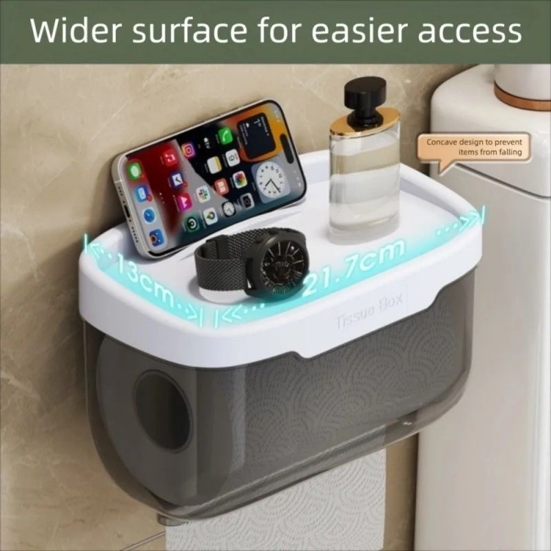 Multifunctional  Waterproof With Shelf For  Toilet Paper Storage Rack,Transparent  Plastic Without Punching Holes,  Creative Roll Paper Box