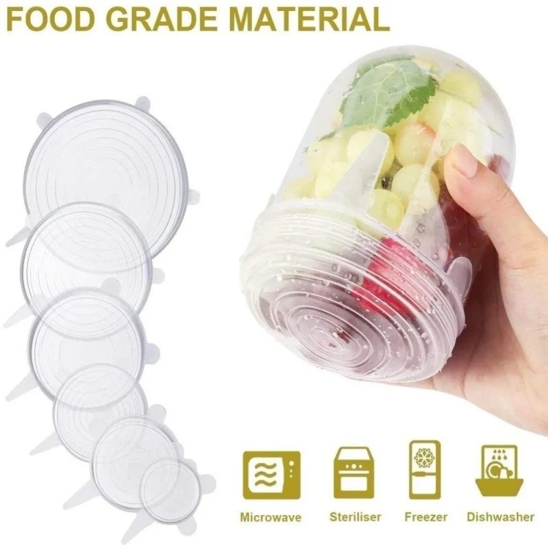 Multifunctional Food-grade Silicone Fresh-keeping Cover,Kitchen Household Stretchable Six-piece Refrigerator Sealed Plastic Wrap,High Temperature Resistant Reusable,Cute Smiling Face Style