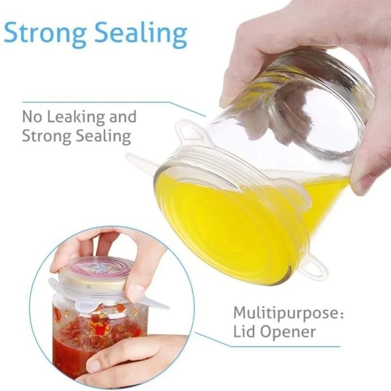 Multifunctional Food-grade Silicone Fresh-keeping Cover,Kitchen Household Stretchable Six-piece Refrigerator Sealed Plastic Wrap,High Temperature Resistant Reusable,Cute Smiling Face Style