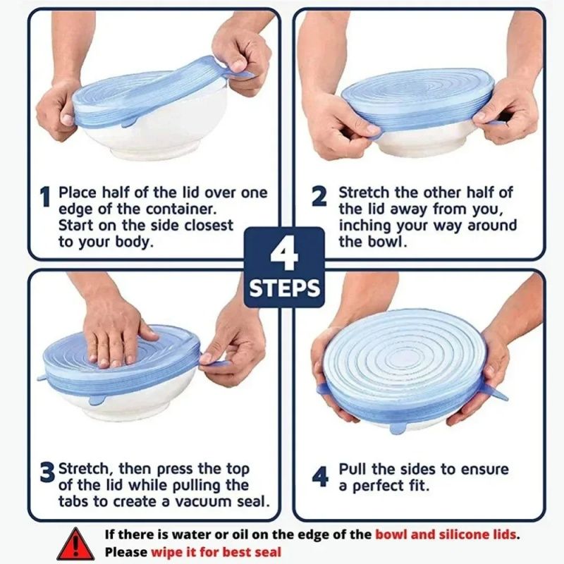 Multifunctional Food-grade Silicone Fresh-keeping Cover,Kitchen Household Stretchable Six-piece Refrigerator Sealed Plastic Wrap,High Temperature Resistant Reusable,Cute Smiling Face Style