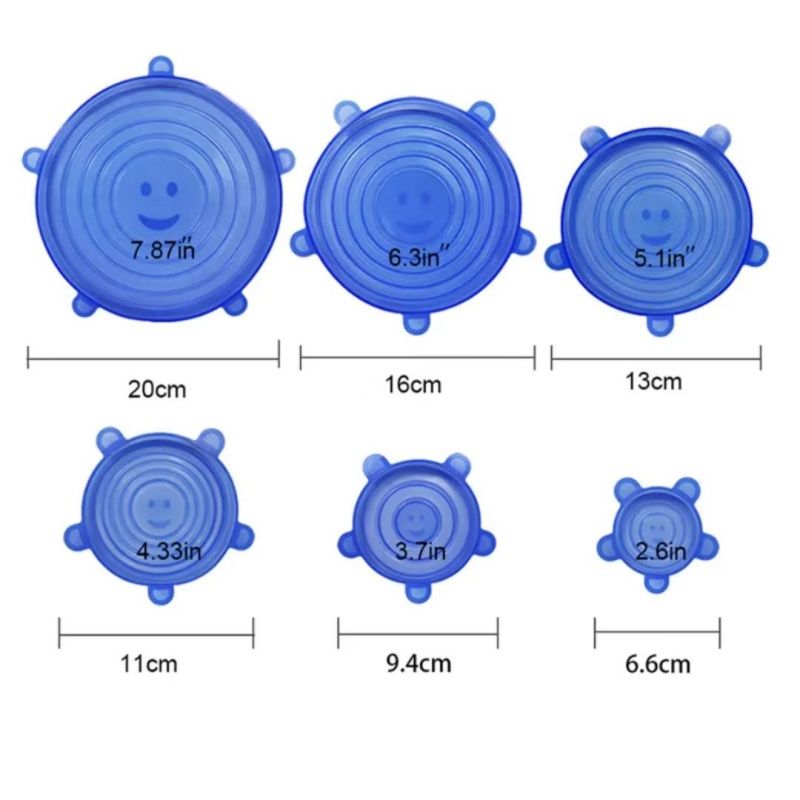 Multifunctional Food-grade Silicone Fresh-keeping Cover,Kitchen Household Stretchable Six-piece Refrigerator Sealed Plastic Wrap,High Temperature Resistant Reusable,Cute Smiling Face Style