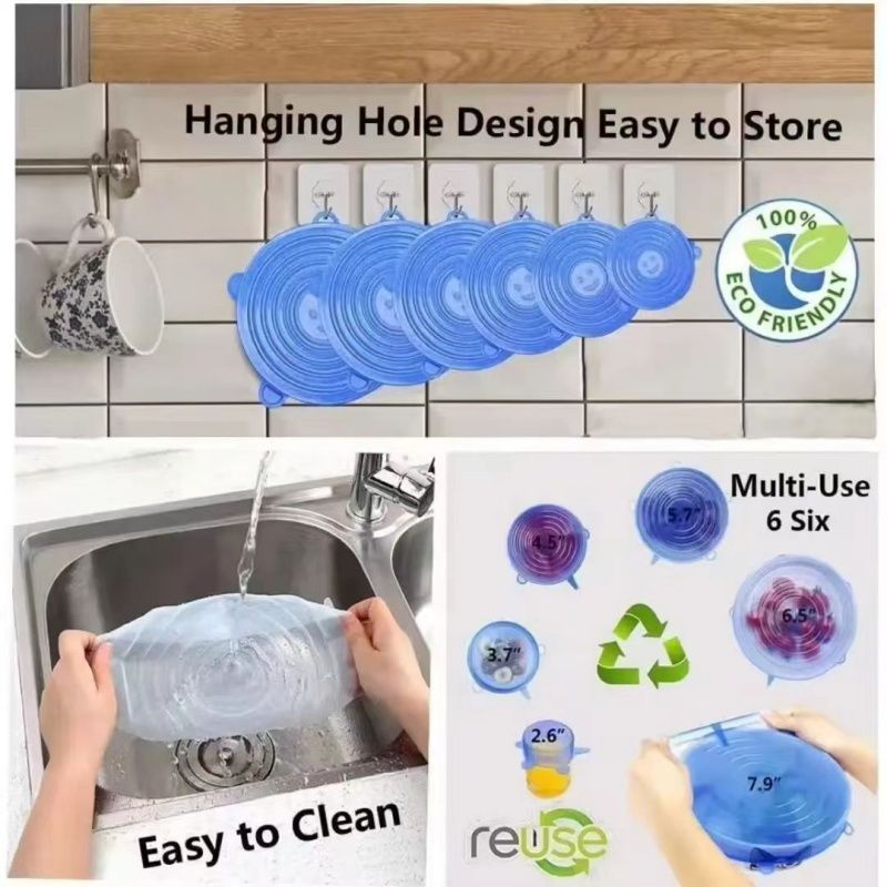 Multifunctional Food-grade Silicone Fresh-keeping Cover,Kitchen Household Stretchable Six-piece Refrigerator Sealed Plastic Wrap,High Temperature Resistant Reusable,Cute Smiling Face Style