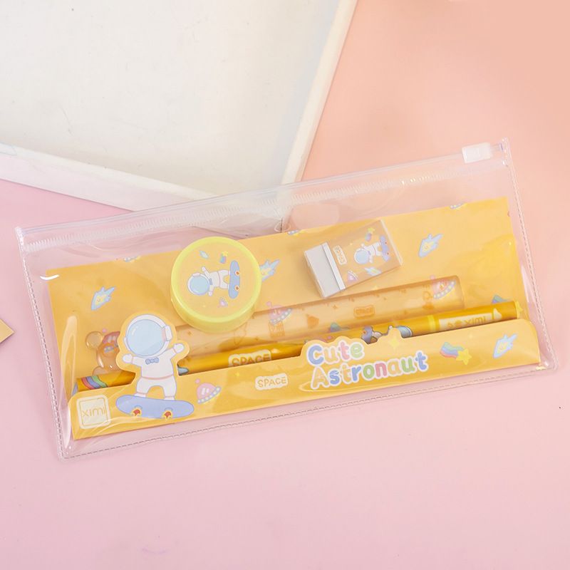 Astronaut Student Stationery 5pcs/ Set，Creative Graphics Pencil Set,Including Pencils, Rubber ,Rulers And Sharpeners,Christmas Gifts