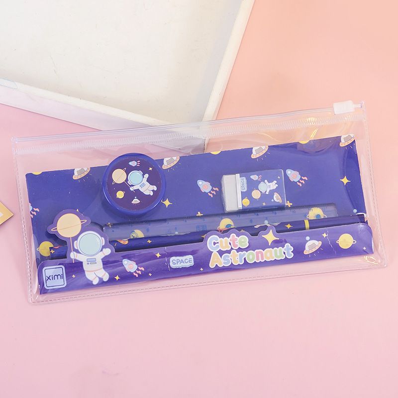 Astronaut Student Stationery 5pcs/ Set，Creative Graphics Pencil Set,Including Pencils, Rubber ,Rulers And Sharpeners,Christmas Gifts
