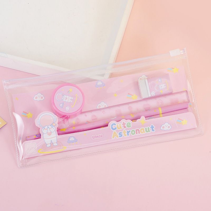 Astronaut Student Stationery 5pcs/ Set，Creative Graphics Pencil Set,Including Pencils, Rubber ,Rulers And Sharpeners,Christmas Gifts