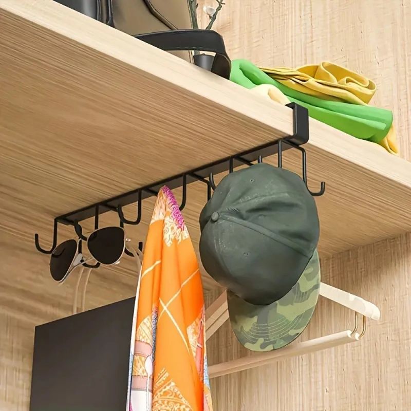 12 Double-row Hooks、6 Single-row Hooks Storage Rack,Punching-free Kitchen Racks,  Cupboard Door Hooks, Hanging Storage And Finishing Racks，Double-row 12 Hooks Are Equipped With Fixing Patches