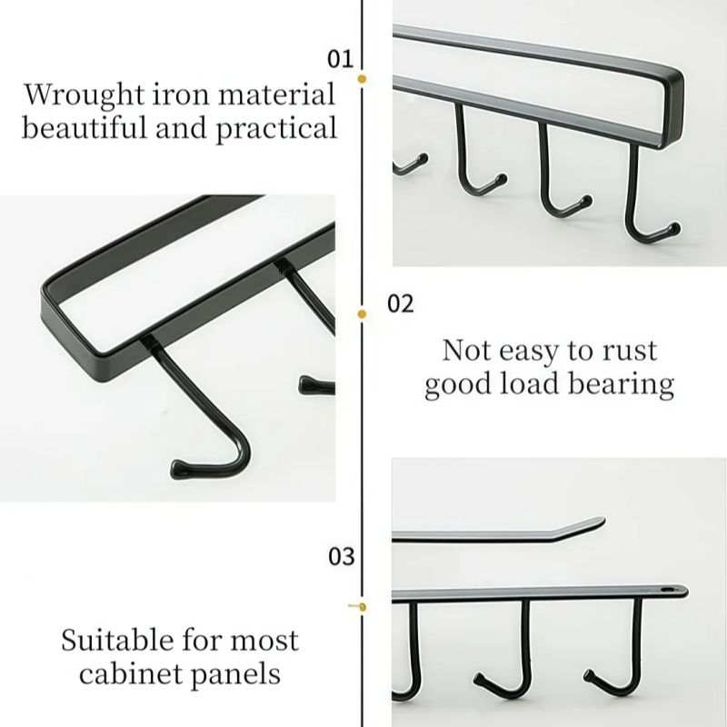 12 Double-row Hooks、6 Single-row Hooks Storage Rack,Punching-free Kitchen Racks,  Cupboard Door Hooks, Hanging Storage And Finishing Racks，Double-row 12 Hooks Are Equipped With Fixing Patches