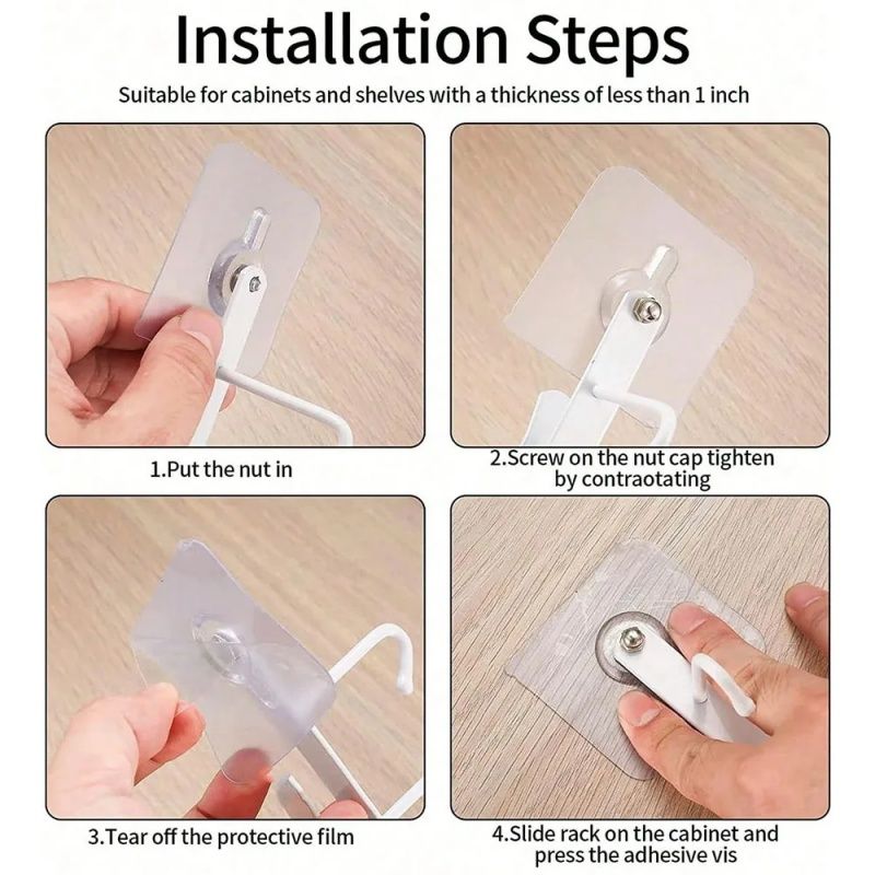 12 Double-row Hooks、6 Single-row Hooks Storage Rack,Punching-free Kitchen Racks,  Cupboard Door Hooks, Hanging Storage And Finishing Racks，Double-row 12 Hooks Are Equipped With Fixing Patches