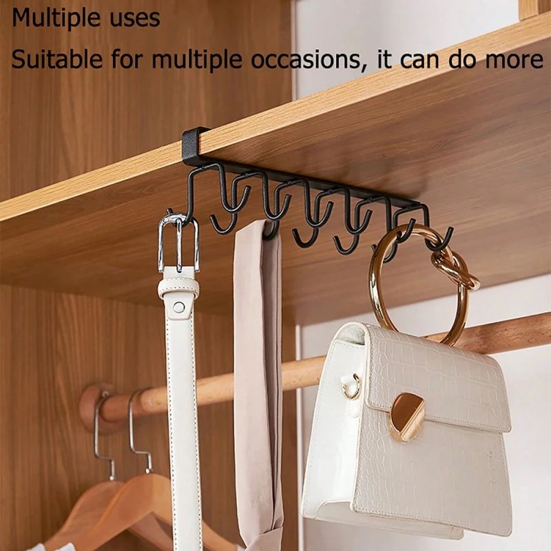 12 Double-row Hooks、6 Single-row Hooks Storage Rack,Punching-free Kitchen Racks,  Cupboard Door Hooks, Hanging Storage And Finishing Racks，Double-row 12 Hooks Are Equipped With Fixing Patches