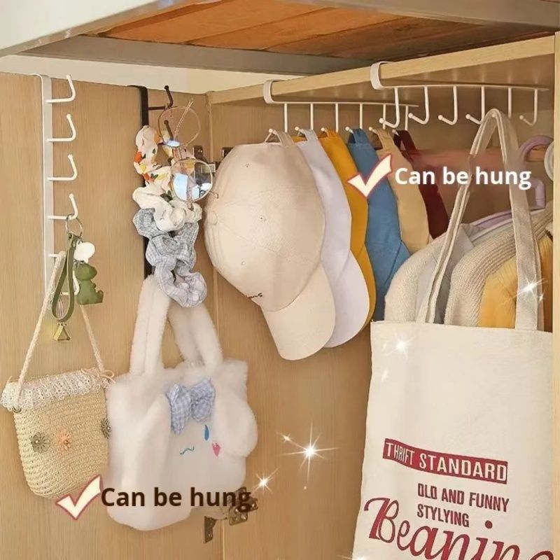 12 Double-row Hooks、6 Single-row Hooks Storage Rack,Punching-free Kitchen Racks,  Cupboard Door Hooks, Hanging Storage And Finishing Racks，Double-row 12 Hooks Are Equipped With Fixing Patches