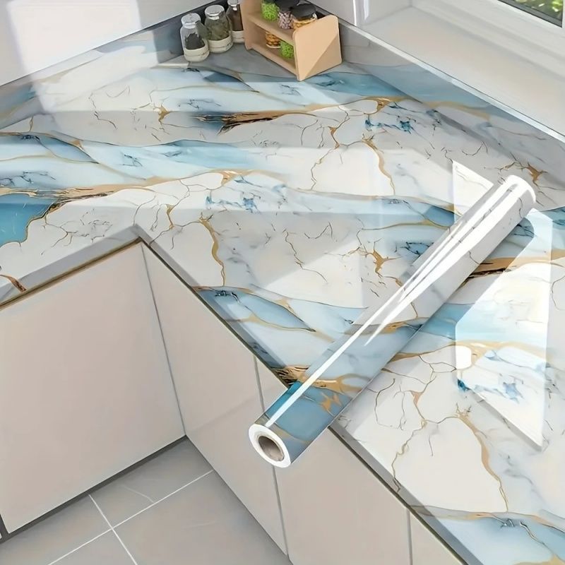 Kitchen Oil-proof And Waterproof Moisture Proof Marble Pattern Wall Stickers ，Heat Resistant  Thickened Imitation Tile Wall Stickers，Cooktop Desktop Decoration Wallpaper Self-adhesive
