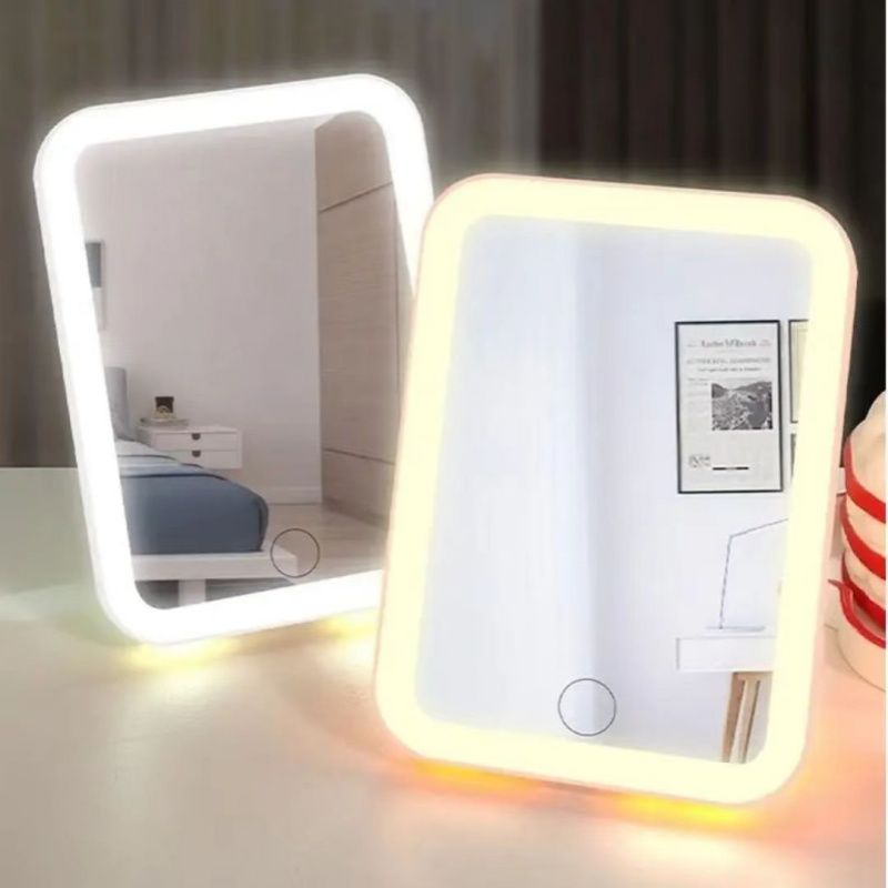 Portable LED Lighted Intelligent Desktop Three Block Light Control  Cosmetic Mirror,USB Charging Makeup Mirrors，Student Beauty Mirror