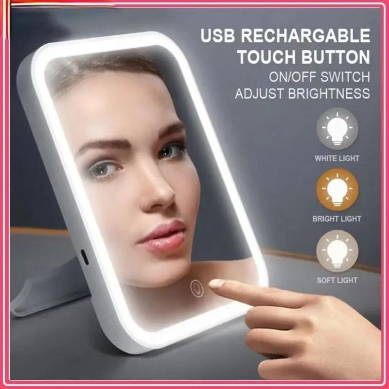 Portable LED Lighted Intelligent Desktop Three Block Light Control  Cosmetic Mirror,USB Charging Makeup Mirrors，Student Beauty Mirror