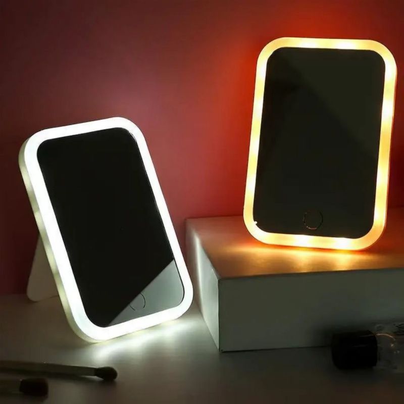 Portable LED Lighted Intelligent Desktop Three Block Light Control  Cosmetic Mirror,USB Charging Makeup Mirrors，Student Beauty Mirror