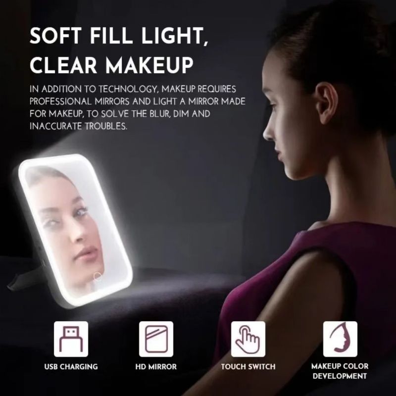 Portable LED Lighted Intelligent Desktop Three Block Light Control  Cosmetic Mirror,USB Charging Makeup Mirrors，Student Beauty Mirror
