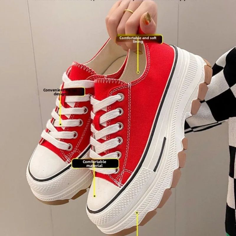 Women's Classic Canvas Thick-Soled Height-Increasing Shoes， Breathable Versatile Anti-Slip Wear-Resistant Casual Comfortable Plate Shoes，Student Campus  Popular Sneake