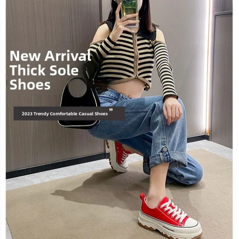 Women's Classic Canvas Thick-Soled Height-Increasing Shoes， Breathable Versatile Anti-Slip Wear-Resistant Casual Comfortable Plate Shoes，Student Campus  Popular Sneake