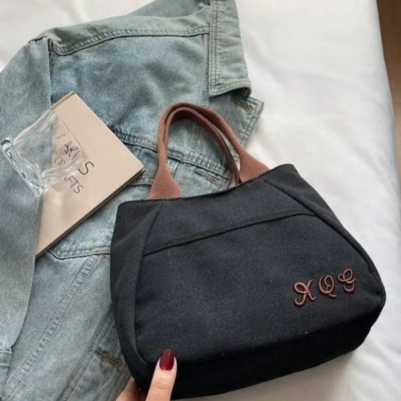 Japanese Simple Portable Canvas Bag,Office Workers Ladies Handbag Joker Commuter Tote Bag,Lunch Box Bag