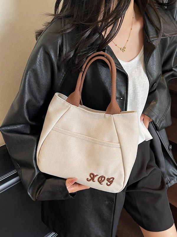 Japanese Simple Portable Canvas Bag,Office Workers Ladies Handbag Joker Commuter Tote Bag,Lunch Box Bag