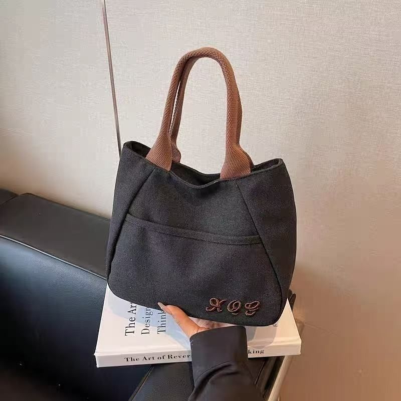 Japanese Simple Portable Canvas Bag,Office Workers Ladies Handbag Joker Commuter Tote Bag,Lunch Box Bag