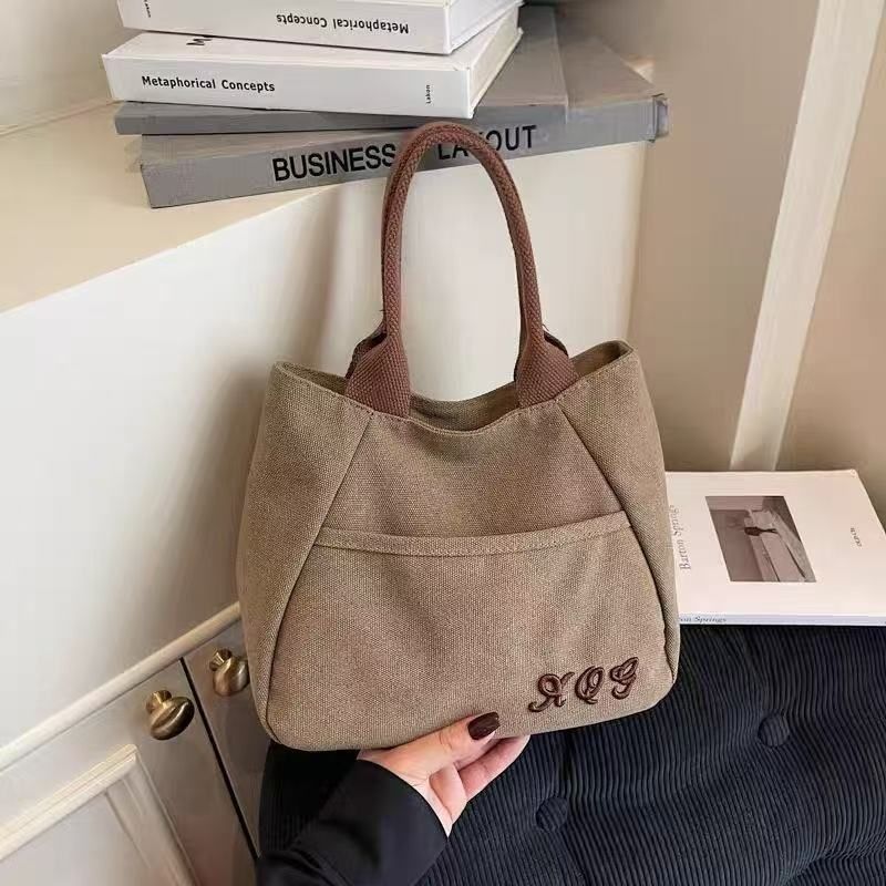 Japanese Simple Portable Canvas Bag,Office Workers Ladies Handbag Joker Commuter Tote Bag,Lunch Box Bag