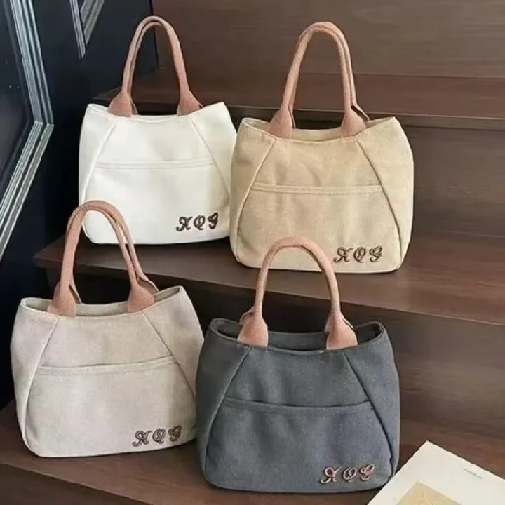 Japanese Simple Portable Canvas Bag,Office Workers Ladies Handbag Joker Commuter Tote Bag,Lunch Box Bag