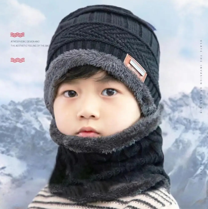 Men's and women's universal hat and neck two-piece set, winter plush insulation, men's ear protection, knitted hat, windproof sweater hat