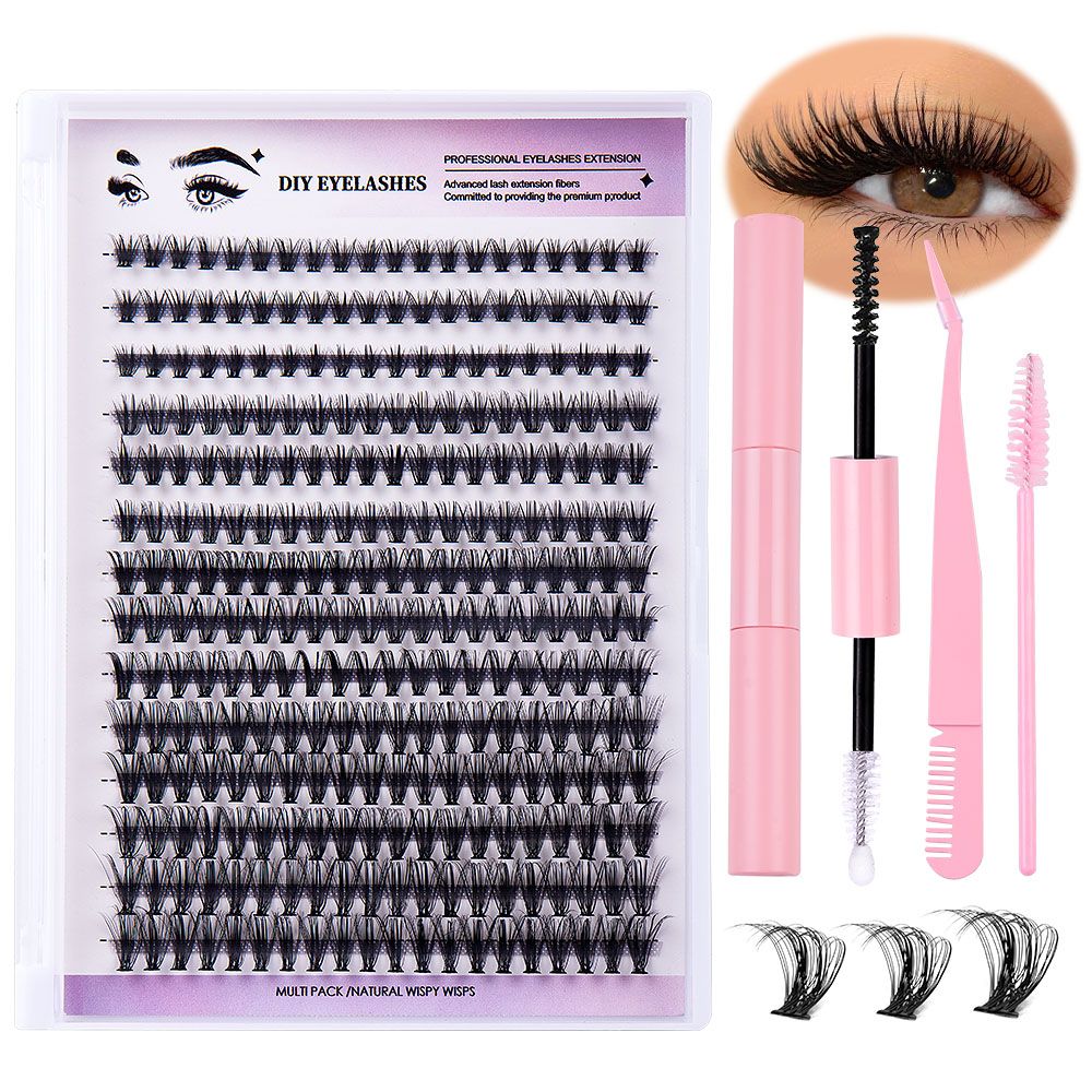 DIY sectional false eyelashes 14 rows with large capacity glue tweezers set eyelashes combination