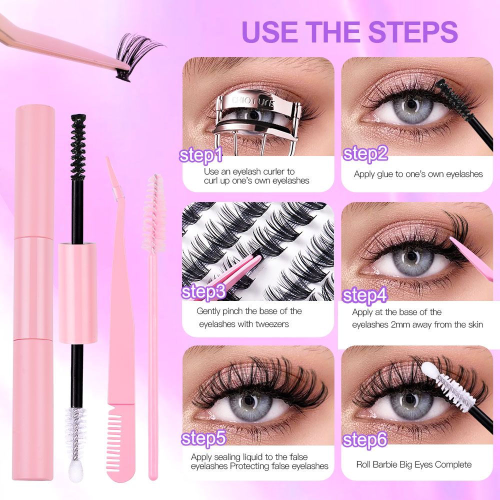 DIY sectional false eyelashes 14 rows with large capacity glue tweezers set eyelashes combination