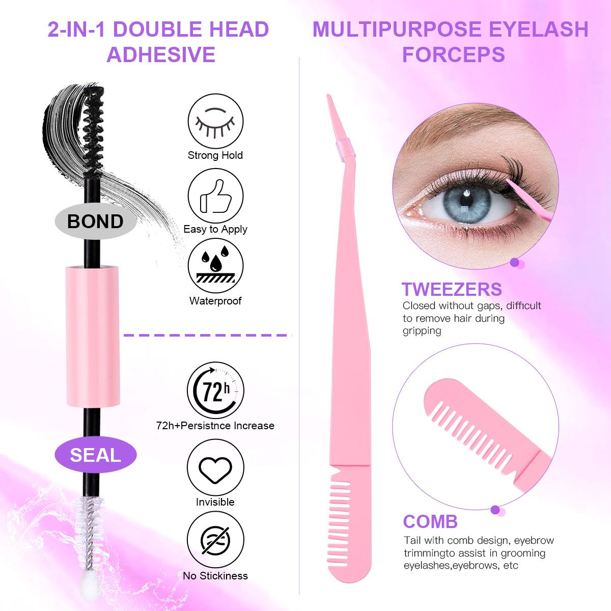 DIY sectional false eyelashes 14 rows with large capacity glue tweezers set eyelashes combination