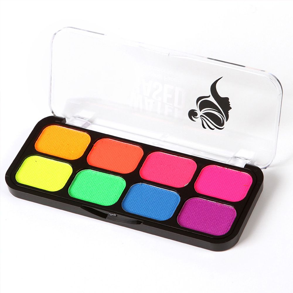 8-Color Square Fluorescent Body Paint Set - Water-Based, Non-Fading, Quick-Drying Formula for Paint Party, Halloween Makeup & Beyond 8 Color