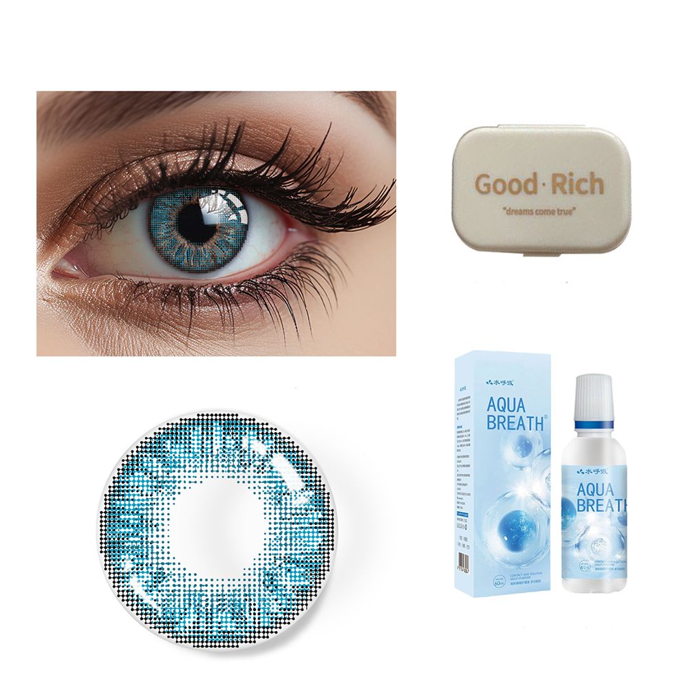 3psc Colored contact lens set Lenses Half-Yearly Disposable Cosmetic Contacts Set with 60ml Care Solution & Storage Case Cosmetic
